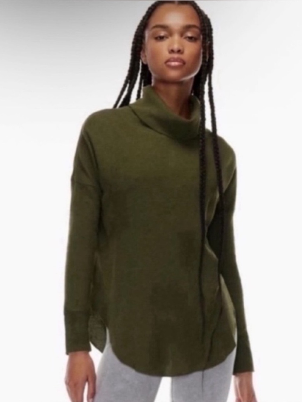 Aritzia The Group Babaton Green Thermal Cowel Neck Long Sleeve